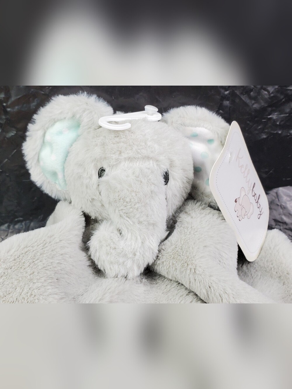Kelly Baby Elephant Rattle Security Blanket Lovey Toy Plush Tags Sewn Eyes - NWT